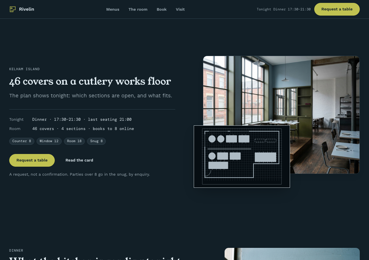 Covers – Restaurant & Dining Room home page, dark mode