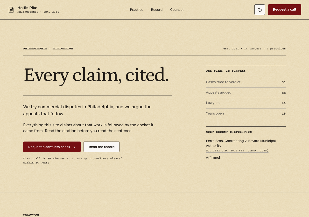 Docket – Law Firm & Professional Services home page, light mode