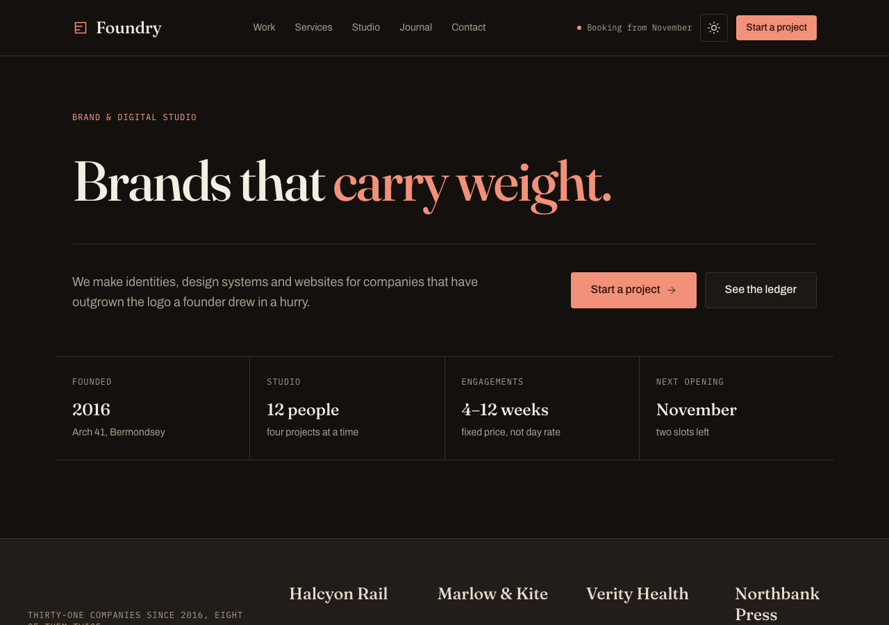 Foundry home page, dark mode