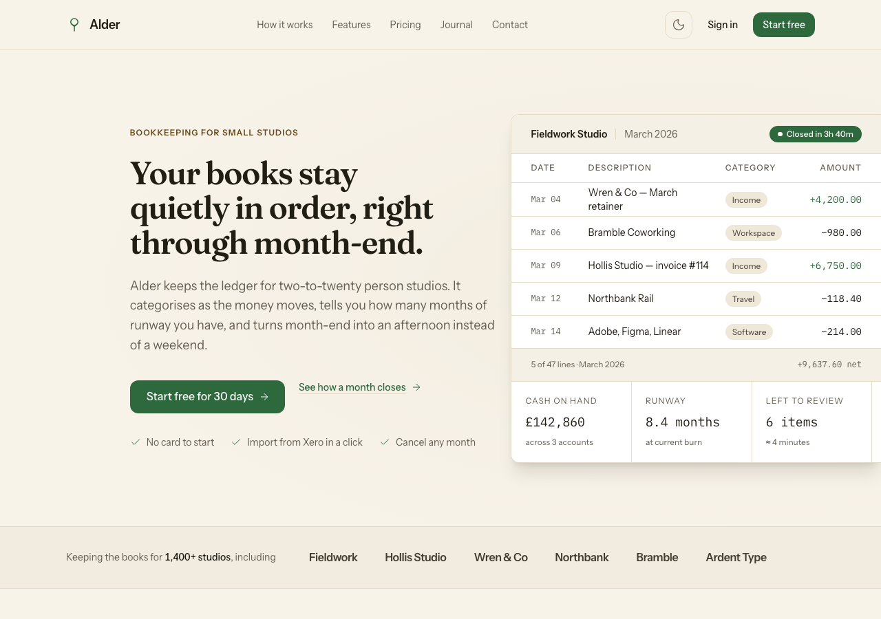 Grove home page, light mode