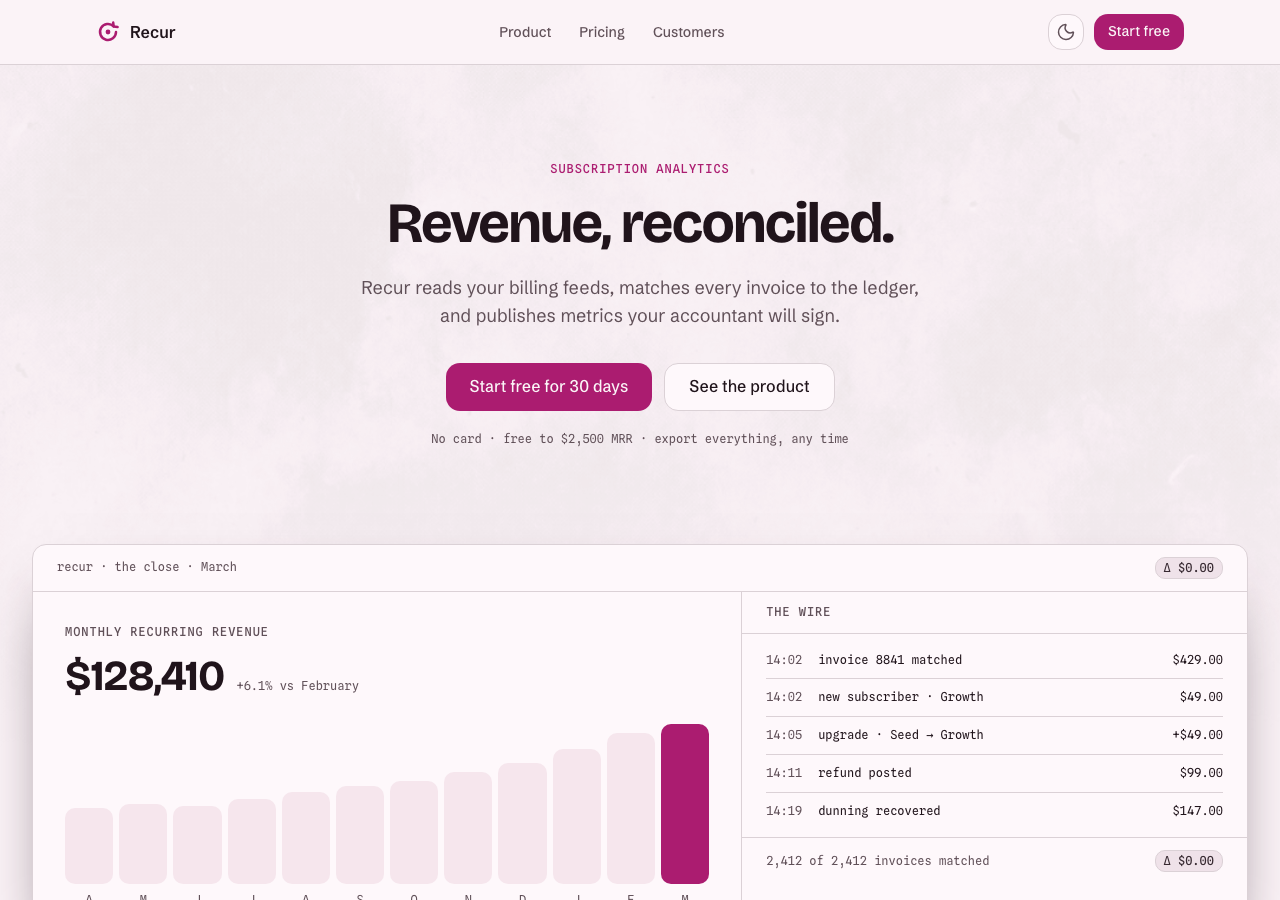 Marquee — Dark SaaS Landing Page home page, light mode