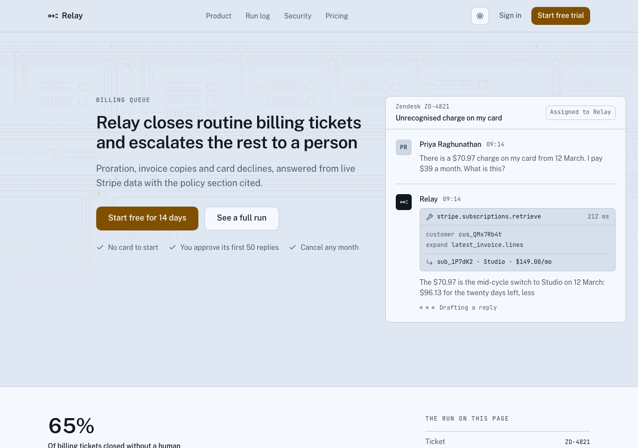 Relay — AI Agent Product Landing home page