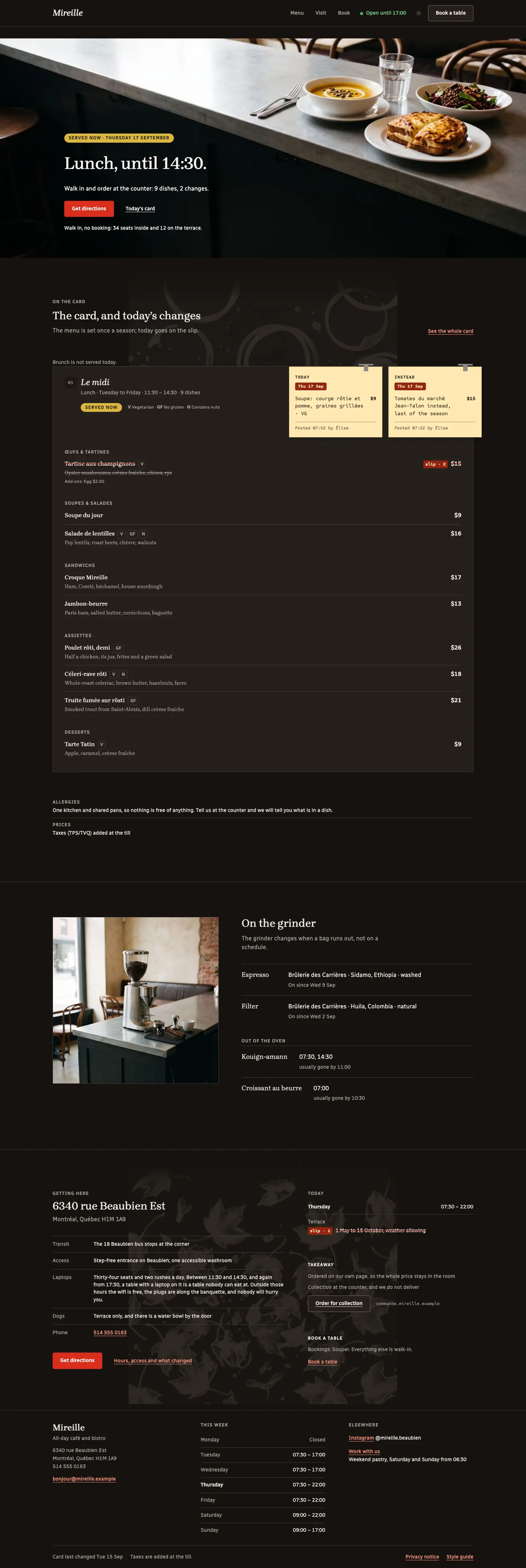 The home page in dark mode.