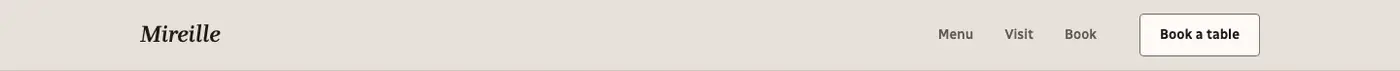 The header at desktop width, with the wordmark, the three routes, the status slot and the quiet
booking action.